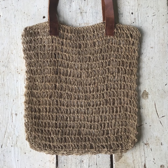 NEW jute leather TOTE market beach HOBO net bag - Picture 2 of 3